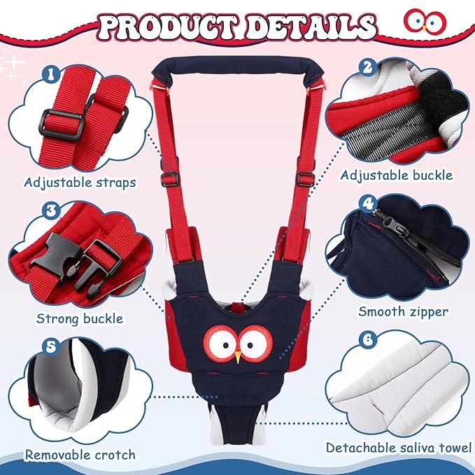Panitay 15 Pcs Baby Safety Helmet Infant Walking Harness with Anti Slip Knee Pads for Crawling Toddler Socks 2 No Bumps Baby Head Protector Adjustable Walking Assistant(Blue,Owl)