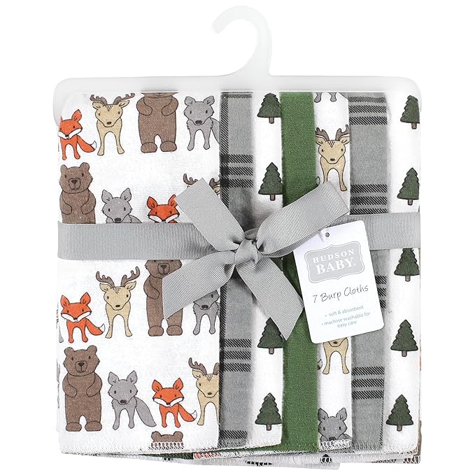 Hudson Baby Unisex Baby Cotton Flannel Burp Cloths 7-Pack, Wild Forest, One Size