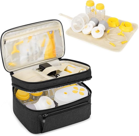 BAFASO Breast Pump Bag (Compatible with Medela Pump in Style) with a Waterproof Pump Parts Pad, Carrying Case for Medela Pump in Style and Extra Parts (Patent Pending), Black