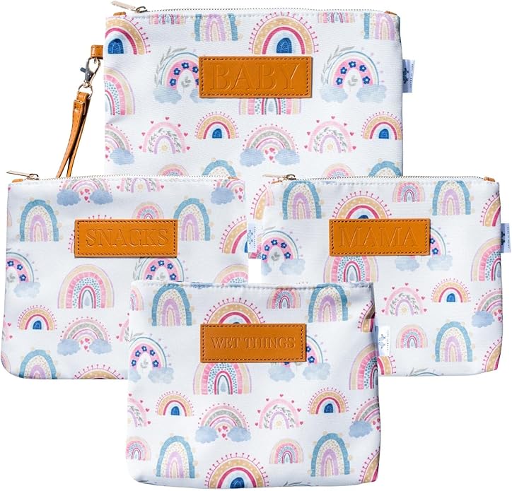 Rainbow Baby Diaper Bag Organizing Pouches (Set of 4) - Diaper Bag Organizer Pouches - Baby Diaper Bag, Wet Bag, Mama Bag, Snacks Diaper Bag Insert - Waterproof Lining - Diaper Bag Organizer Insert