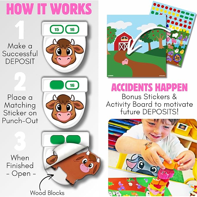 Potty Training Reward System - 14PC Wooden Stacking Blocks with Farm Animal Themed, Montessori Behavior System Advent Calendar for Toddlers 18M+ Boys Girls by Lil Advents