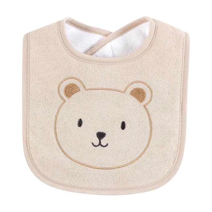 Hudson Baby Cotton Terry Drooler Bibs with Fiber Filling, Cuddle Bear, One Size