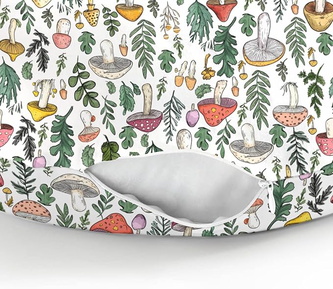 Colorful Mushrooms Green Leaves Baby Nursing Pillow Covers for Boy Girl Fall Mushroom Forest Nursing Pillowcase for Breastfeeding Pillows Autumn Soft Stretchy Slipcovers for Newborn Infant