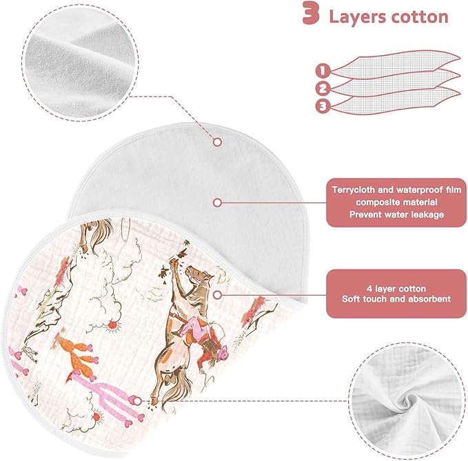 Cowgirl Western American Burp Cloths Baby Boys Girls Absorbent Soft Cotton Burping Cloths Rags 2 Pack