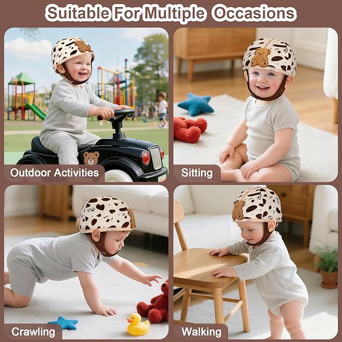 Accmor Baby Head Protector, Baby Helmet for Crawling Walking, Cute Brown Bear Infant Headguard Soft Cushion Lightweight Breathable Protective Caps, Anti-Collision Toddler Helmets for 6m-24m Boys Girls