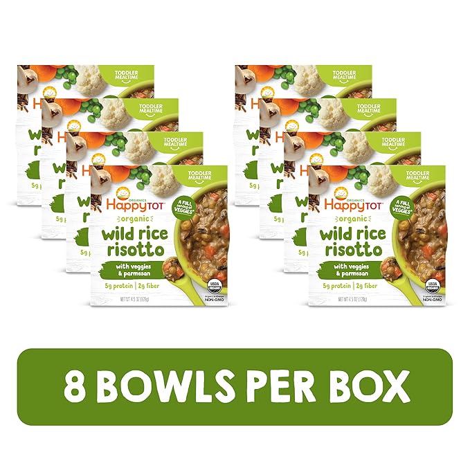 HAPPYTOT Organics Meal Bowl, Veggies & Wild Rice with Mushrooms & Parmesan, 4.5 Ounce Pouch (Pack of 8)