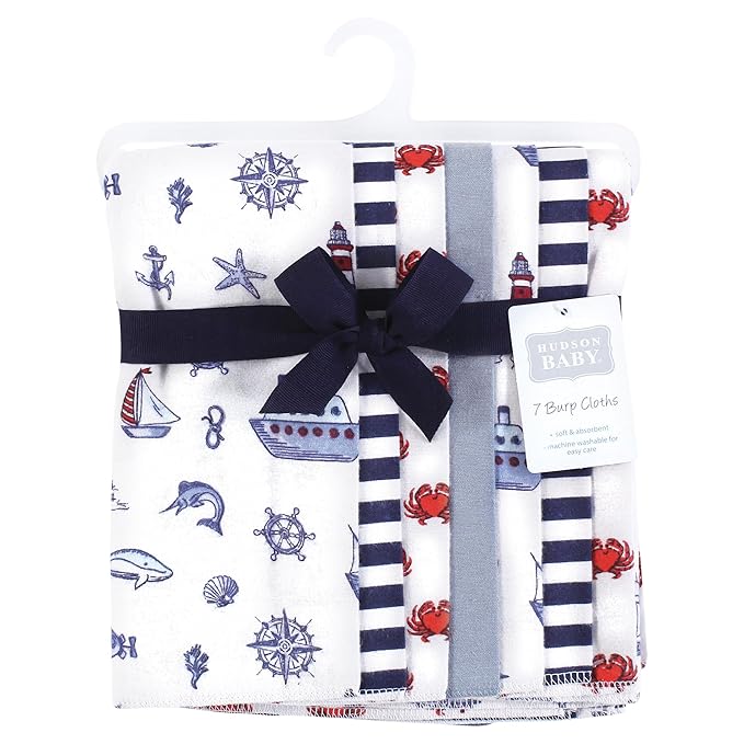 Hudson Baby Unisex Baby Flannel Burp Cloth 7pk, Lighthouse, One Size