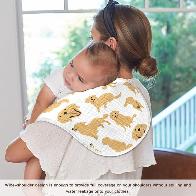 Golden Retriever Dog Muslin Burp Cloths for Baby 2 Pack Soft 100% Cotton Baby Washcloths Bibs for Boy Girl