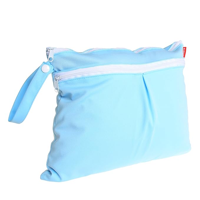 Damero 2Pack Waterproof Wet Bag, Reusable Wet Dry Bag Organizer for Travel, Beach, Diapers, Breast Pump Parts and Wet Swimsuits, Green+Blue