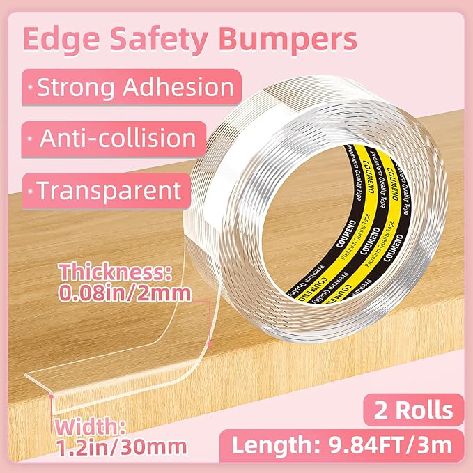 Clear Edge Protector & Corner Guards 2 Packs,1.2in(W) x 9.84FT（L, Baby Proof Corner Protectors for Furniture,Table Bumper for Baby Safety, Sharp Edge Protector for Drawers, Tables, Cabinets