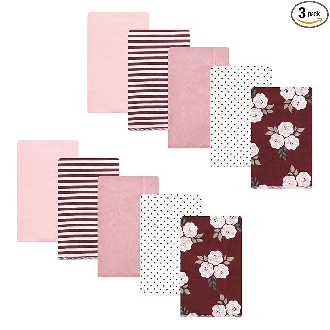 Hudson Baby Unisex Baby Cotton Flannel Burp Cloths, Burgundy Floral, One Size