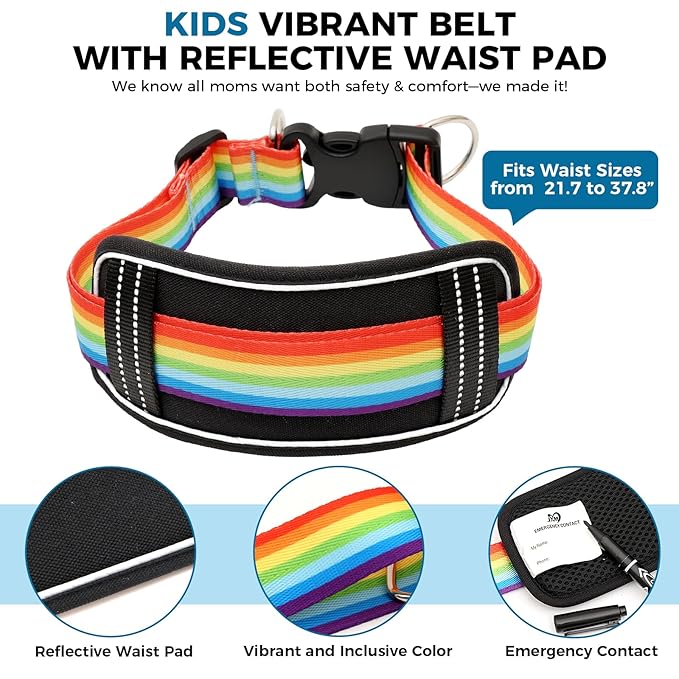 Waist Leash Harness with Soft Cushion for Autism Special Needs ADHD/ASD Children, Hands Free Safety Walking Harness with Light Reflector and 3 Padded Handles, Kids Adjustable Elopement Tether Leash
