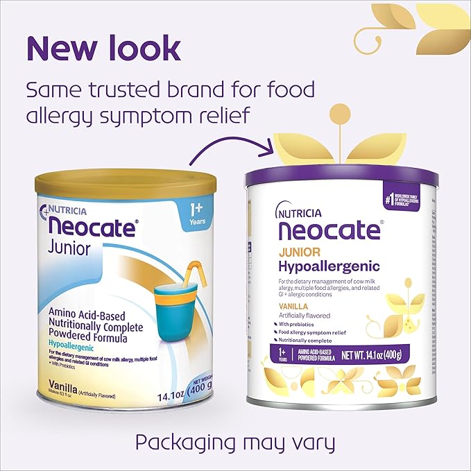 Nutricia Neocate Junior - Hypoallergenic, Dairy-free, Amino Acid-Based Formula for 1+ Years - For Toddlers, Kids & Teens - Powdered Formula- Vanilla - 14.1 oz can (Case of 1)