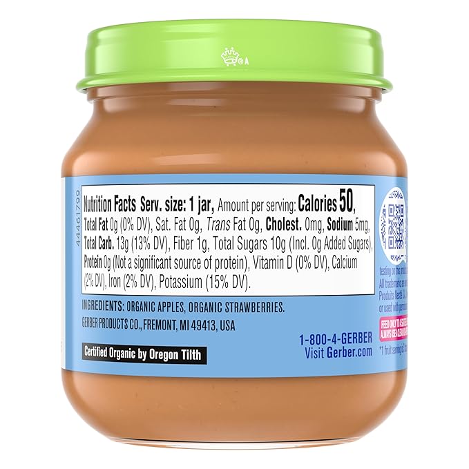 GERBER ORGANIC FOR BABY 2nd Foods Apple Strawberry 10x4oz