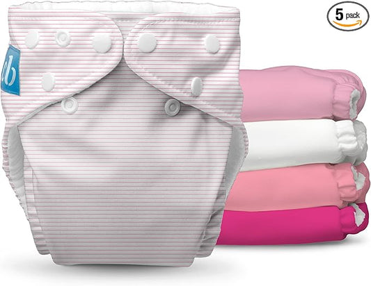 Charlie Banana Cloth Diapers, Reusable, Washable, Adjustable One Size Diaper, for Babies and Toddlers, with Absorbent Inserts - Pastel Pink, 5 Pack