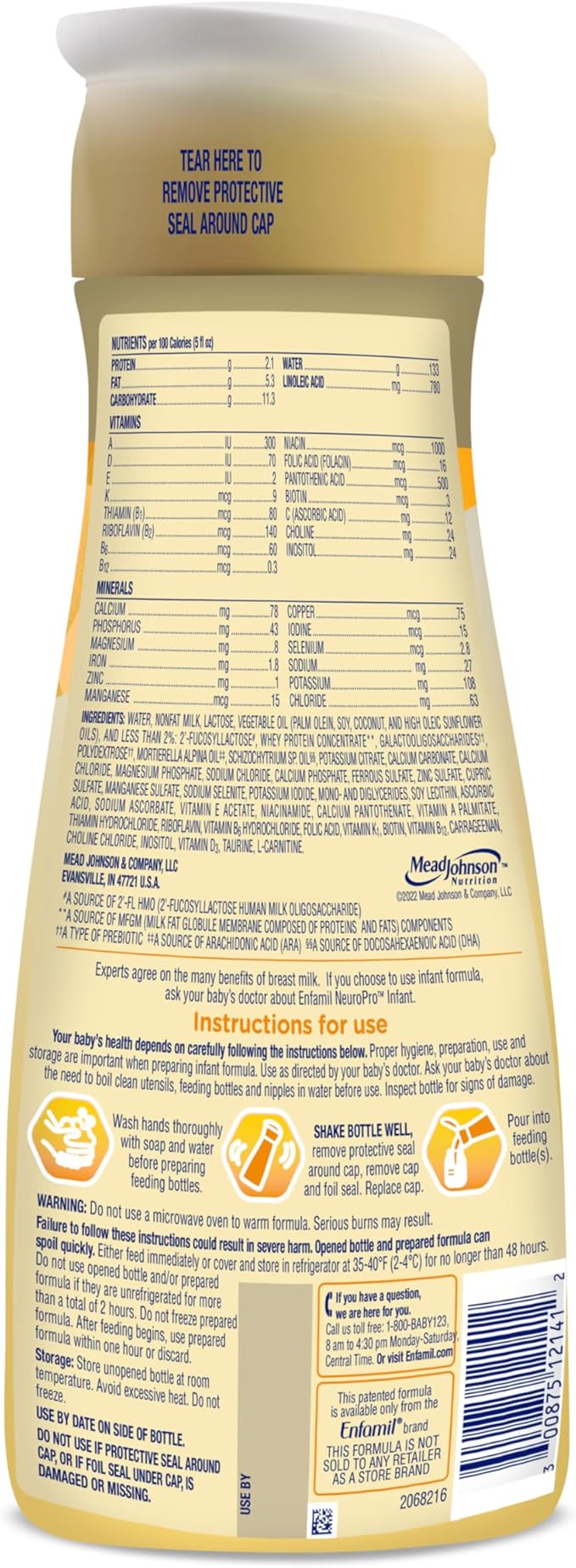Enfamil NeuroPro Ready-to-Use Baby Formula, Ready to Feed, Brain and Immune Support with DHA, Iron and Prebiotics, Non-GMO, 32 Fl Oz Bottle, Pack of 6