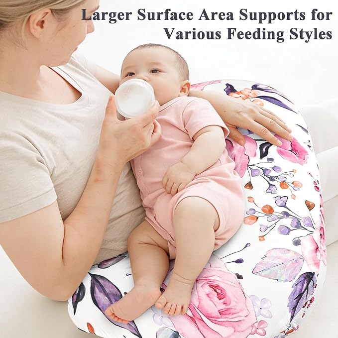 Pea Pod Nursing Pillow Cover, Soft Stretchy Nursing Cover for New-Designed Breastfeeding Pillow, Removable Feeding Slipover for Baby Boy and Girls, Pink Floral Pattern