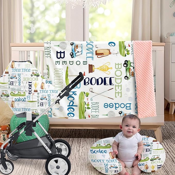 Baby Nursing Pillow Cover - Personalized Name Golf Theme Breastfeeding U-Shaped for Bottle Feeding, Ultra Soft Comfortable Breastfeeding Pillow Cover for Infant Baby Boys and Girls