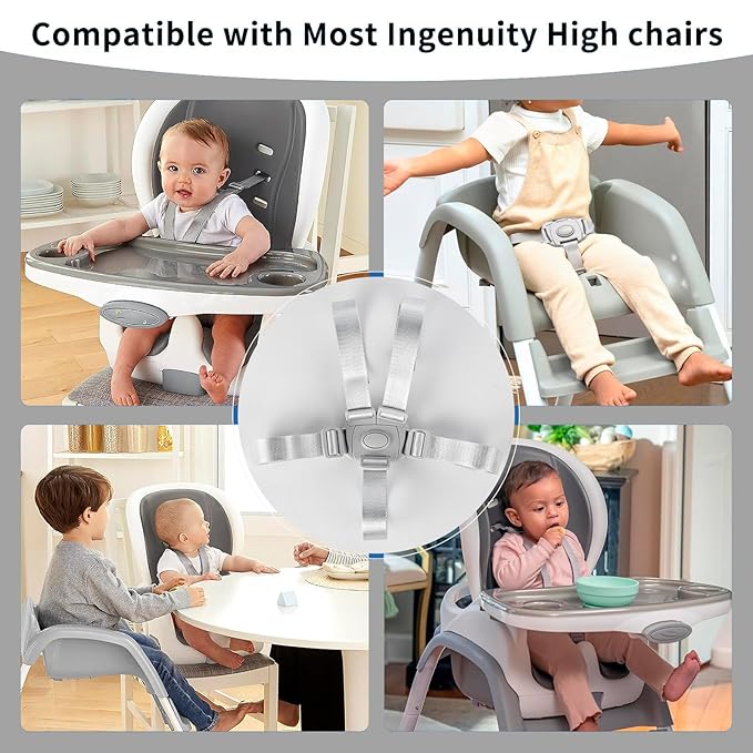 Two Pack High Chair Straps Set: 5 Point High Chair Straps Replacement Compatible with Graco and Most, Adjustable Sturdy Safety Strap Belt