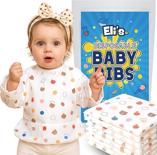 Eli with Love Disposable Bibs Individually Wrapped Bib with Crumb Catcher - Waterproof Baby Bibs For Feeding