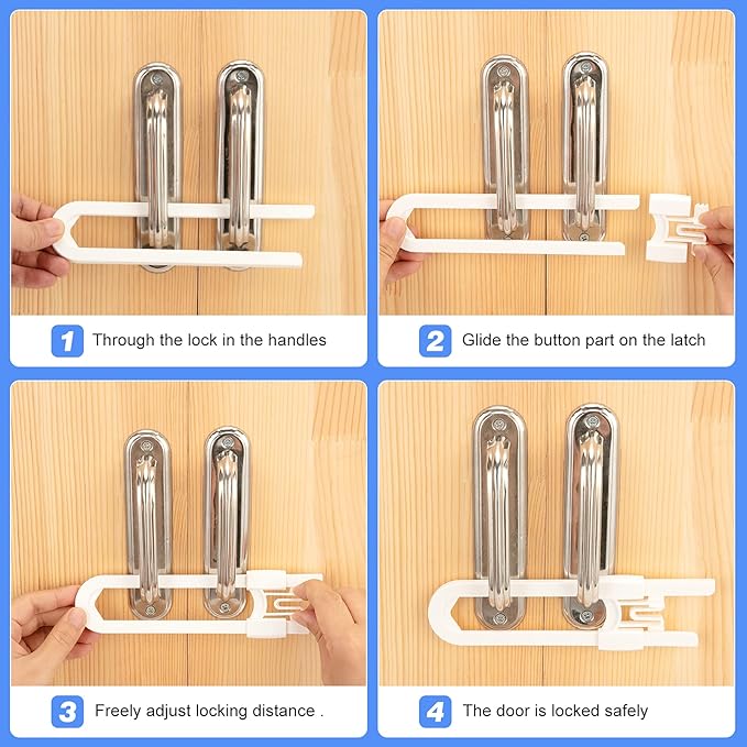 Vmaisi Baby Sliding Cabinet Locks - Adjustable U Shaped Child Safety Locks for Cabinets with Handles or Knobs, Childproof Latches for Kitchen Bathroom Storage Cupboards 4 Pack
