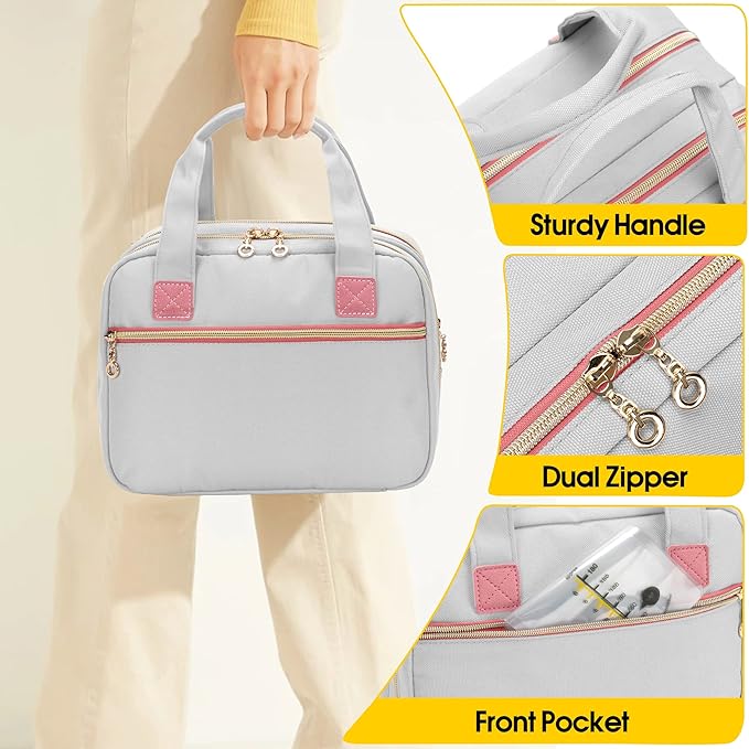 Damero Breast Pump Bag Compatible with Medela Electric Breast Pump, Carrying Bag for Pump in Style Max Flow, Freestyle Flex, Swing Maxi Pump and Parts, Light-Gray Pink (Bag Only)