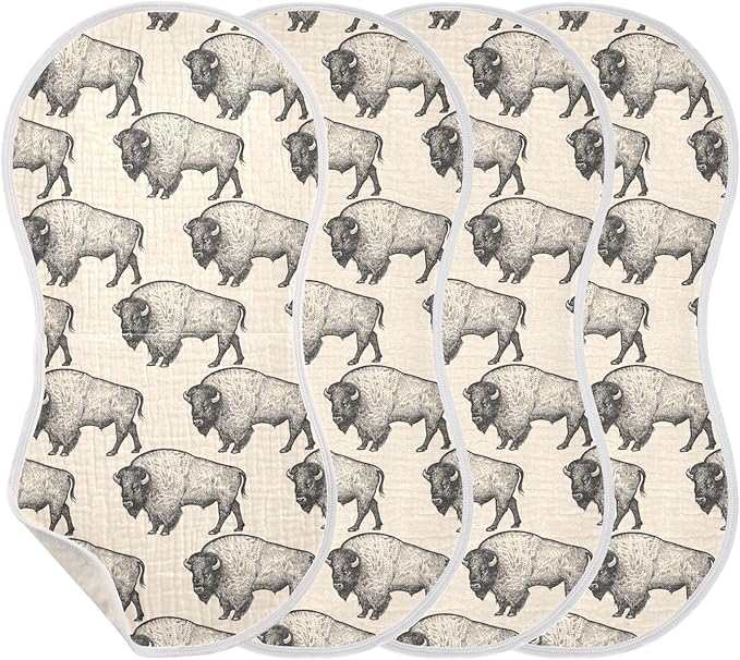 Muslin Burp Cloths for Baby Boys and Girls - 2-Pack Ultra Absorbent North America Bison Muslin Washcloths, Newborn Towel, Milk Spit Up Rags, Burp Cloth Bibs for Unisex, 22 x 11 Inch