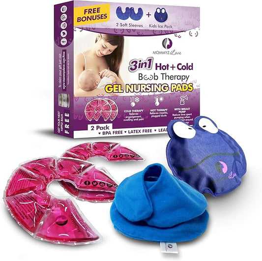 Mommyz Love Gel Nursing Pads for Breastfeeding - Hot & Cold Therapy Gel Breastfeeding Pads for Clogged Ducts Relief - Soothing Reusable Breast Pads for Nursing to Relieve Engorgement & Sore Breasts
