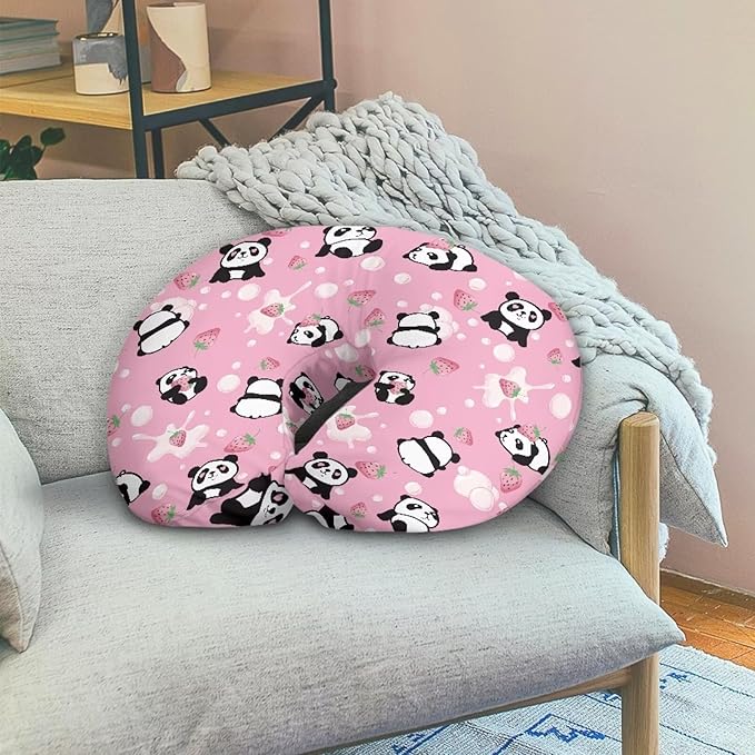 Nursing Pillow Cover Slipcover for Breastfeeding Pillows Panda Strawberry Soft and Comfortable Fit On Standard Infant Nursing Pillows Quick-Dry Fabric