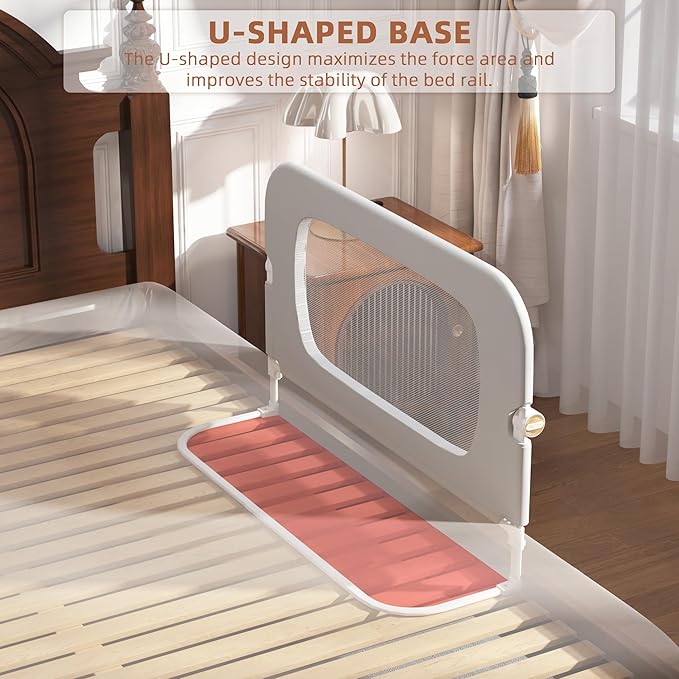 FigTime Bed Rail for Toddlers, Baby Bed Rail Guard for Kids, Toddler Bed Rails with Reinforced Anchor Fit, Height Adjustable & Foldable Bed Rail Guard for Twin, Full, Queen & King Beds (Grey, 32IN)