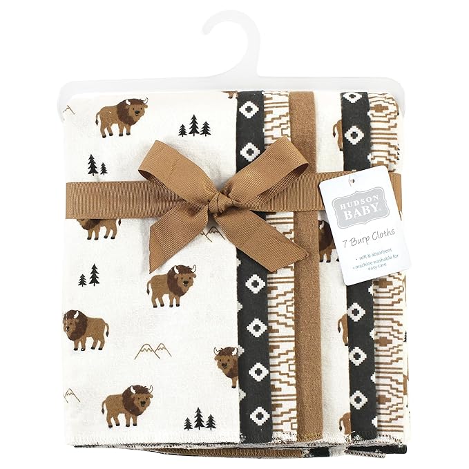 Hudson Baby Unisex Baby Cotton Flannel Burp Cloths, Wild Buffalo 7 Pack, One Size