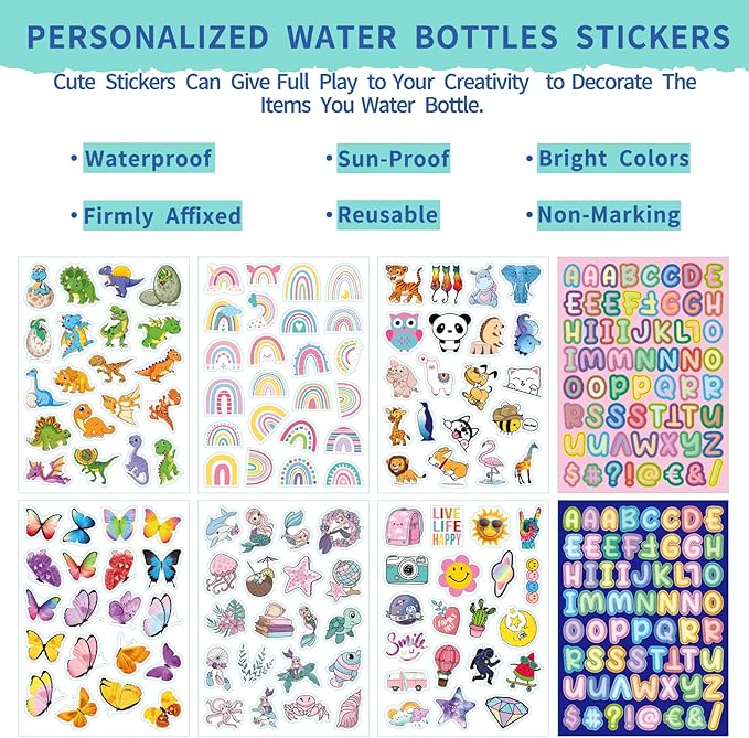 mininoo Kids Water Bottle for School, 16oz Stainless Steel Insulated Water Bottle Kids with Straw Lid for Girls, Boys (Sky/Blue)