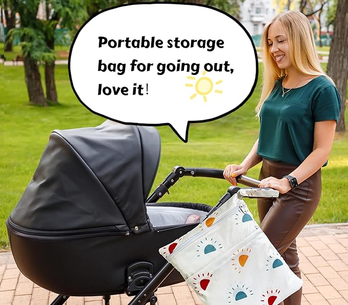 Wet Dry Bag for Cloth Diapers, 2PCS Waterproof Reusable Wet Bag with Zippered Pockets, Washable, Reusable for Travel, Beach, Pool, Stroller, Diapers, Dirty Gym Clothes, Swimsuits, 14x12In & 12x11In