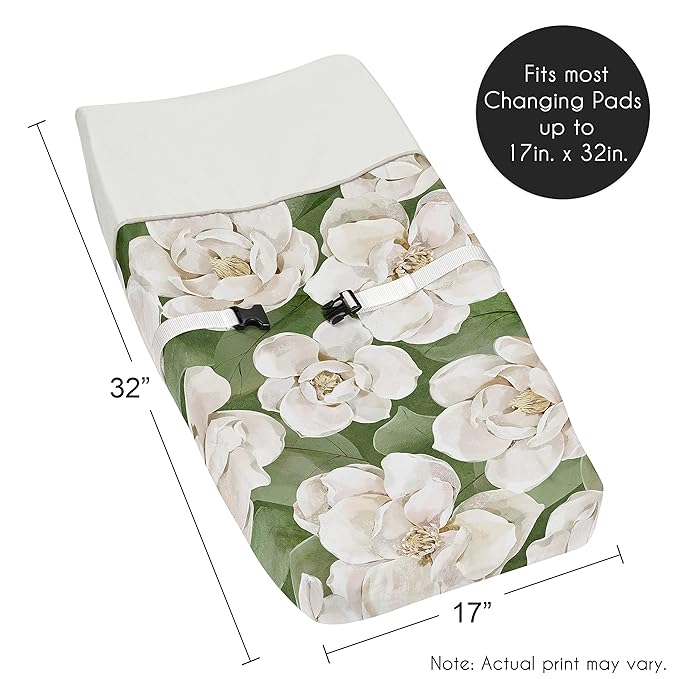 Sweet Jojo Designs Sage Green Boho Flower Floral Girl Baby Changing Pad Cover Infant Newborn Diaper Table Change Mat Sheet Ivory Shabby Chic Bohemian Watercolor Garden Wildflower Nature Modern Beige