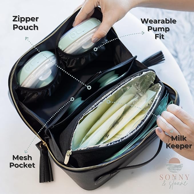 Wearable Breast Pump Bag with Cooler, Pumping Bag for Work, Compatible with Wearable Breast Pumps, Removable Breast Milk Cooler Included, Portable Pump Carrying Case with Room for Accessories