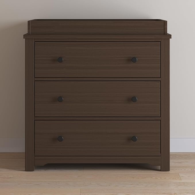 Child Craft Harmony 3-Drawer Dresser with Changing Table Topper, 38" W Nursery Dresser and Changing Station, Smooth Glides, Baby-Safe Finish, Brushed Truffle