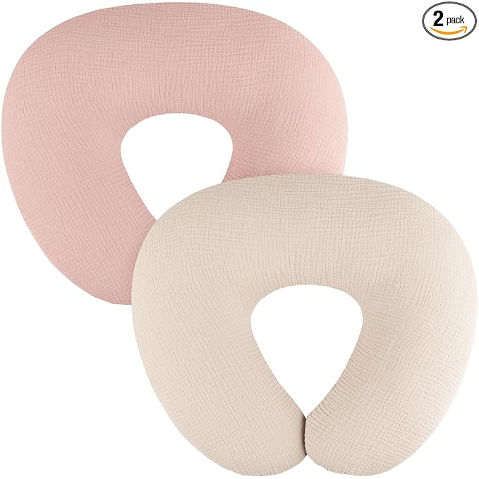 MairMore 2-Pack Muslin Nursing Pillow Covers, Breathable 100% Cotton Breastfeeding Pillow Slipcovers for Standard Nursing Pillows, Soft Covers for Baby Girls and Boys with Zipper