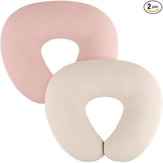 MairMore 2-Pack Muslin Nursing Pillow Covers, Breathable 100% Cotton Breastfeeding Pillow Slipcovers for Standard Nursing Pillows, Soft Covers for Baby Girls and Boys with Zipper