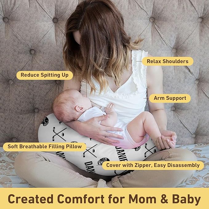 Dyoart Baby Nursing Pillow Cover, Custom Breastfeeding Bottle Pillow Slipcover, Personalized Gift for Infant Boys Girls,Hockey Pattern, Ultra Soft Comfortable(one Size)