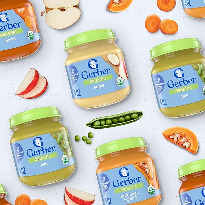 Gerber Stage 1 Baby Food, Organic Butternut Squash Jar, Baby Puree, Non-GMO, Vegetable, Puree Jars Glass, 10-pack