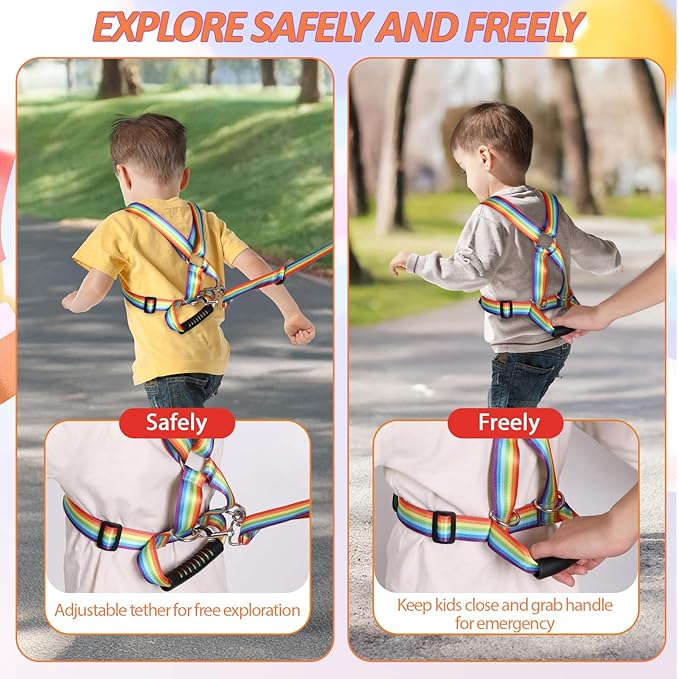 JXM Safety Walking Harness for Kids with Autism and Special Needs Ages 3-6, Child Elopement Leash with Grab Handle and Adjustable Tether, Prevent Wandering in Public for Autistic ADHD Active Children