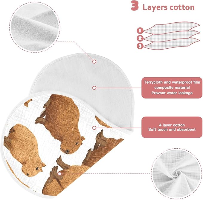 Capybara Cute Burp Cloths Baby Boys Girls Absorbent Soft Cotton Burping Cloths Rags 2 Pack