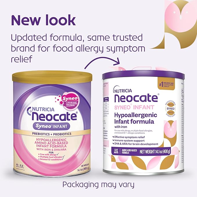 Neocate Syneo Infant - Hypoallergenic, Dairy-free, Amino Acid-Based Baby Formula with Prebiotic Fiber, Probiotics & DHA/ARA - Food Allergy-Friendly Formula - 14.1 oz (Pack of 4)