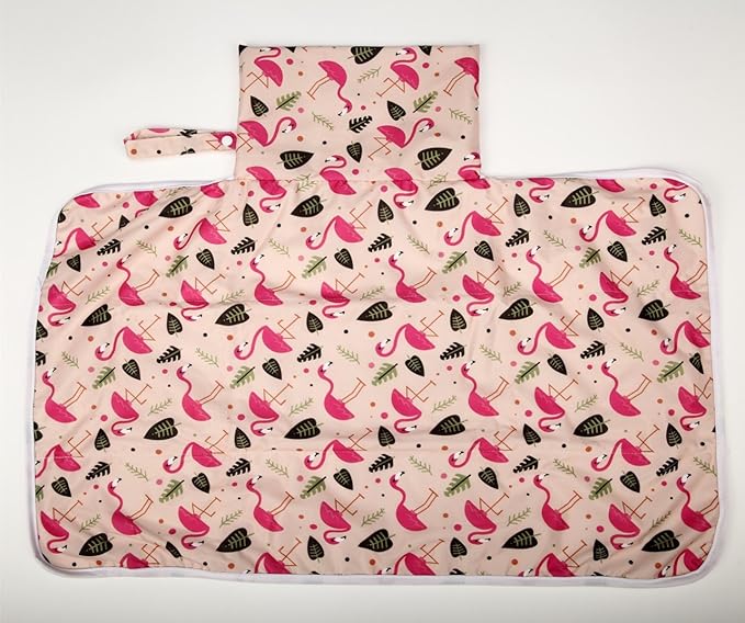 Baby Diaper Changing Mat Pad Portable Foldable Washable Compact Travel Nappy Waterproof Play Mat 30inx18.5in (Flamingo)