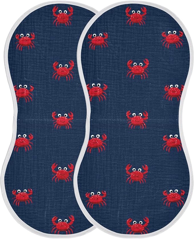Sea Cute Red Crabs Burp Cloths Baby Boys Girls Absorbent Soft Cotton Burping Cloths Rags 2 Pack