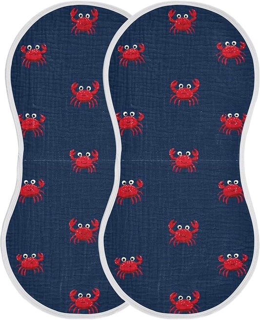 Sea Cute Red Crabs Burp Cloths Baby Boys Girls Absorbent Soft Cotton Burping Cloths Rags 2 Pack
