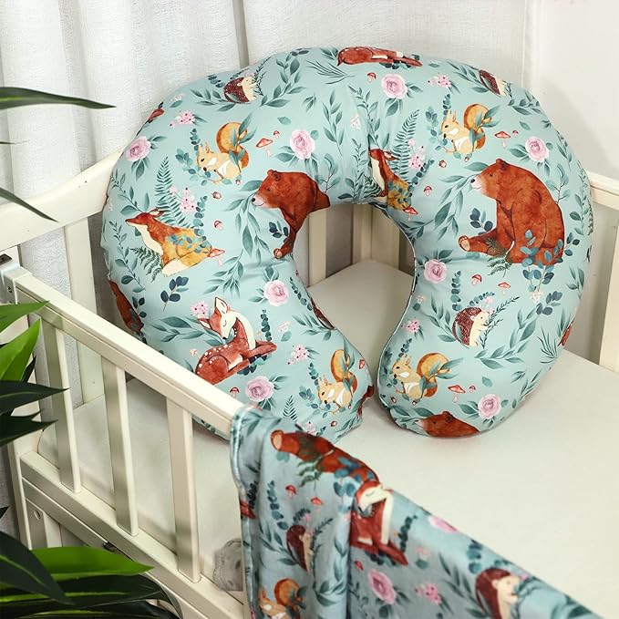 TANOFAR Nursing Pillow Covers, Bear Breastfeeding Pillow Cover for Baby Boys & Girls, Woodland Nursing Pillow Case for Newborn, Soft Fabric Fits Snug On Infant, Washable & Breathable