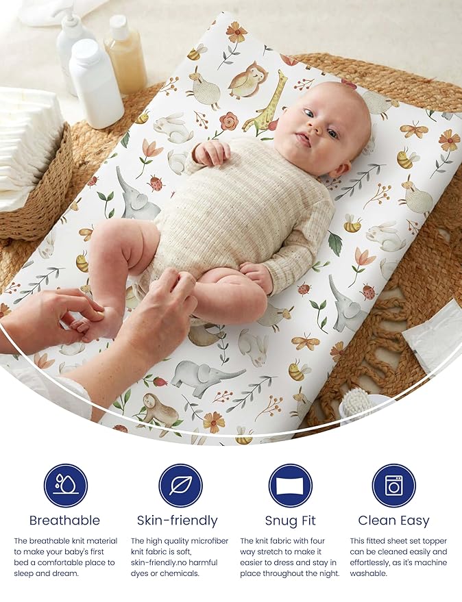 TotAha Changing Pad Cover, Buttery Soft Diaper Changing Pad Covers for Girls Boys, Super Stretchy Jersey Knit Changing Table Covers, 5'' Deep Pocket, 2 Pack