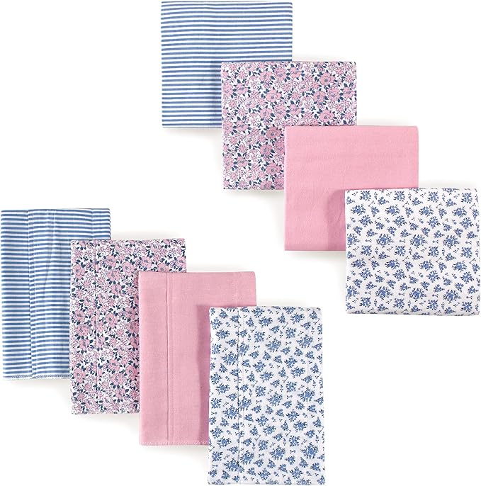 Hudson Baby Unisex Baby Cotton Flannel Burp Cloths and Receiving Blankets, 8-Piece, Classic Floral, One Size