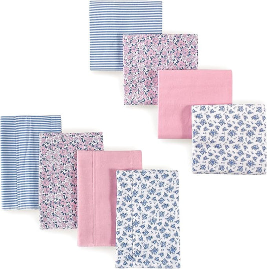 Hudson Baby Unisex Baby Cotton Flannel Burp Cloths and Receiving Blankets, 8-Piece, Classic Floral, One Size
